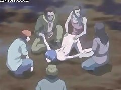 Anime Girl Gets Gang-banged And Covered In Semen In Open Air